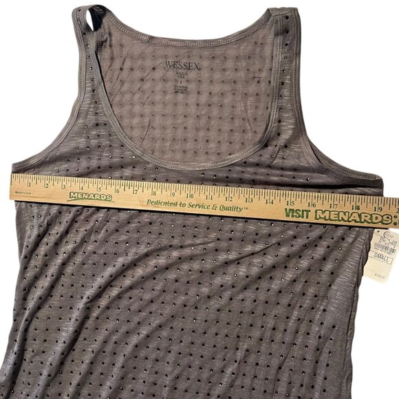 WESSEX Women's S Beaded Sparkle Tank Top Gray Going Out Top Casual Summer Glam - Picture 6 of 6